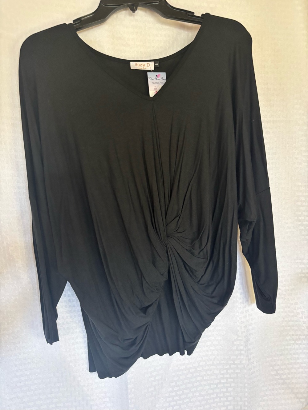 Black V-Neck Twisted Front Long Sleeve Top